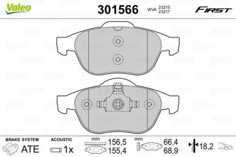 Гальмівні колодки дискові renault laguna "1,6-2,2 "f "01>> Valeo ="301566" (фото 1)