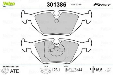 Гальмівні колодки дискові bmw 3, z1, z3 "1,6-3,0 "r "88-03 Valeo ="301386" (фото 1)