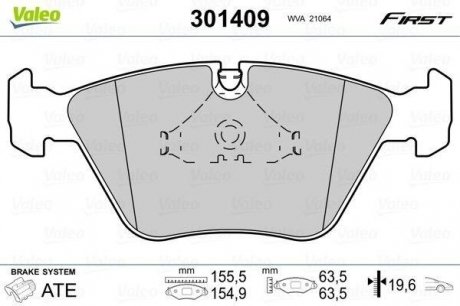 Гальмівні колодки дискові BMW 5(E39) "2,0-3,5 "F "95-04 Valeo ="301409" (фото 1)