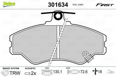 Гальмівні колодки дискові HYUNDAI Grace/H100 "F "93-00 Valeo ="301634" (фото 1)