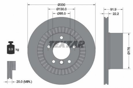 Диск гальмівний mercedes g(w463) "r d=330mm "04>> TEXTAR ="92261903" (фото 1)