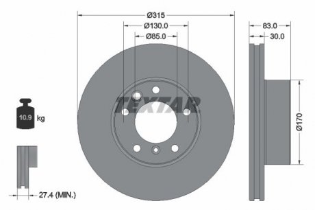 Диск гальмівний mercedes g(w463) "f d=315mm "98>> TEXTAR ="92304905" (фото 1)