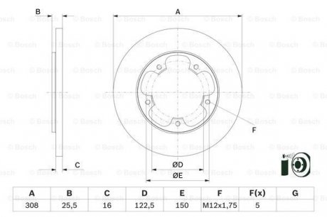 Гальмівний диск ford transit \\r d=308mm \\14>> - кр. 2 шт Bosch ="0986479F44" (фото 1)