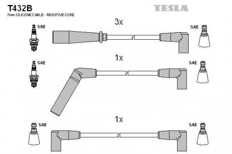 Комплект высоковольтных проводов Tesla T432B (фото 1)
