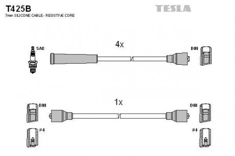 Комплект кабелiв запалювання Tesla T425B (фото 1)