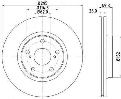 Гальмівний диск перед. Toyota Auris, Avensis, Verso 1.6-2.2D 03.07- HELLA PAGID 8DD 355 114-281 (фото 1)