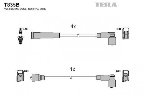 К-т дротів високої напруги (аналог T233B не виробл.) Tesla T835B (фото 1)