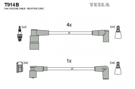 К-т дротів високої напруги (аналог T914S не виробл.) Tesla T914B (фото 1)