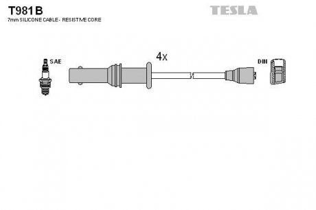 К-т дротів високої напруги (аналог T981S не виробл.) Tesla T981B (фото 1)
