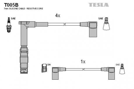 К-т дротів високої напруги Tesla T005B (фото 1)