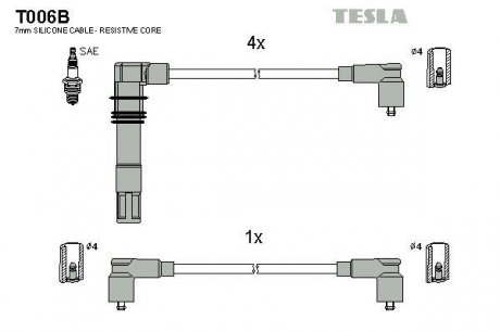 К-т дротів високої напруги Tesla T006B (фото 1)