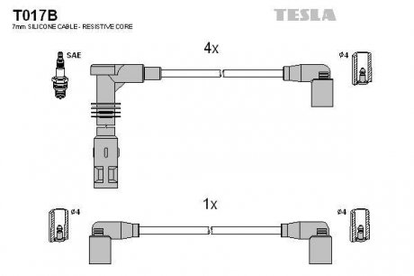 К-т дротів високої напруги Tesla T017B (фото 1)