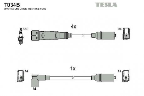К-т дротів високої напруги Tesla T034B (фото 1)