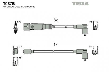 К-т дротів високої напруги Tesla T087B (фото 1)