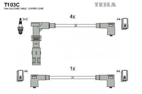 К-т дротів високої напруги Tesla T103C (фото 1)