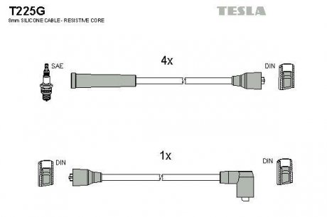 К-т дротів високої напруги Tesla T225G (фото 1)