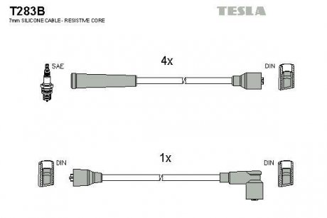 К-т дротів високої напруги Tesla T283B (фото 1)