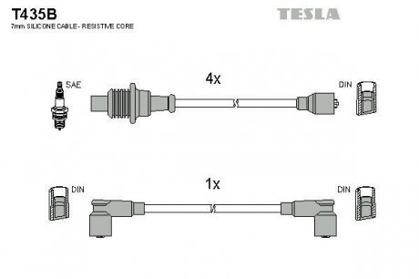 К-т дротів високої напруги Tesla T435B (фото 1)