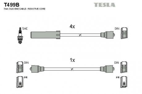 К-т дротів високої напруги Tesla T499B (фото 1)