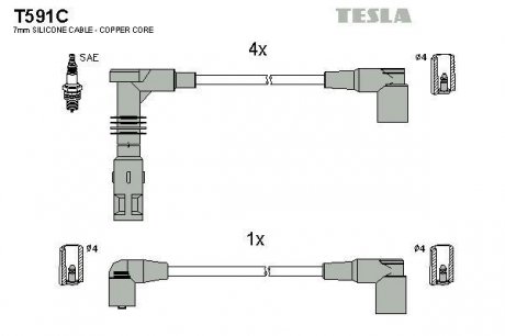 К-т дротів високої напруги Tesla T591C (фото 1)