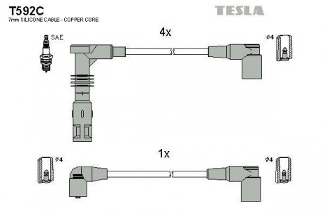 К-т дротів високої напруги Tesla T592C (фото 1)