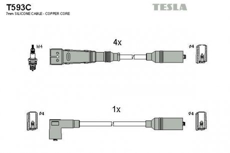 К-т дротів високої напруги Tesla T593C (фото 1)