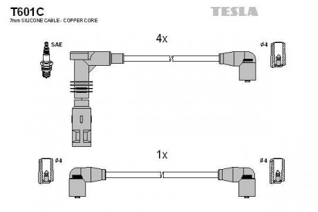 К-т дротів високої напруги Tesla T601C (фото 1)