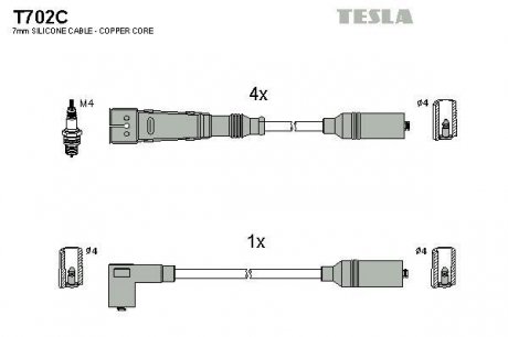 К-т дротів високої напруги Tesla T702C (фото 1)