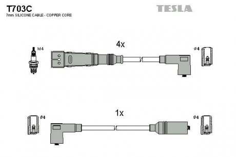 К-т дротів високої напруги Tesla T703C (фото 1)