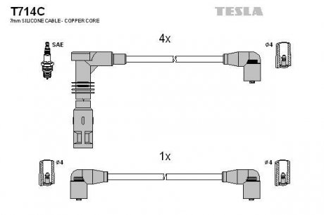 К-т дротів високої напруги Tesla T714C (фото 1)