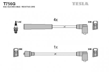 К-т дротів високої напруги Tesla T756G (фото 1)