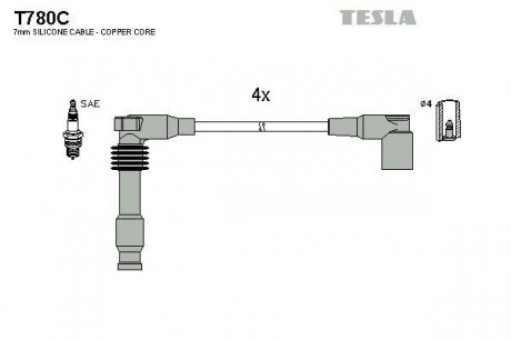 К-т дротів високої напруги Tesla T780C (фото 1)