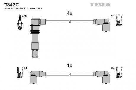 К-т дротів високої напруги Tesla T842C (фото 1)