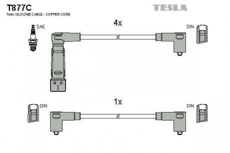 К-т дротів високої напруги Tesla T877C (фото 1)