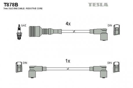 К-т дротів високої напруги Tesla T878B (фото 1)