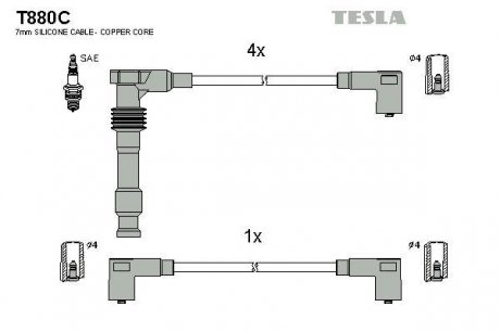 К-т дротів високої напруги Tesla T880C (фото 1)