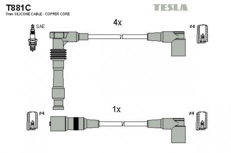К-т дротів високої напруги Tesla T881C (фото 1)