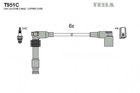 К-т дротів високої напруги Tesla T951C (фото 1)
