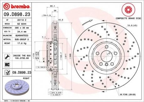 Гальмівний диск BREMBO 09.D898.23 (фото 1)