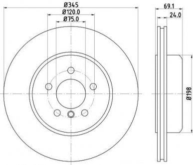 Гальмівні диск задній Bmw 5 (F10), 5 (F11), 5 Gran Turismo (F07), 6 (F12), 6 (F13), 6 Gran Coupe (F06), 7 (F01, F02, F03, F04) 2.0D-4.4 02.08-10.18 HELLA PAGID 8DD 355 119-281 (фото 1)
