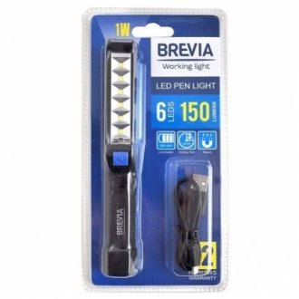 Фонарик инспекционный LED Pen Light 6SMD+1W LED, 150lm, 900mAh, microUSB, блистер Brevia 11210 (фото 1)