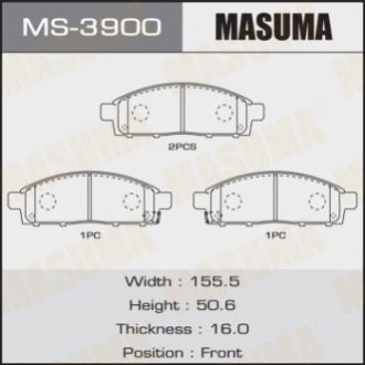 Колодка тормозная передняя Mitsubishi L200 (07-), Pajero Sport (09-15) Masuma MS3900 (фото 1)