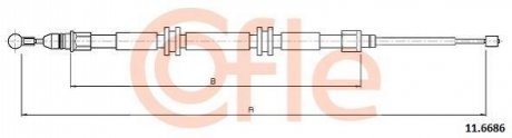 Трос ручного гальма Renault Kangoo 1.2/1.5dCi/1.6 08- (2392/1297mm) COFLE 11.6686 (фото 1)