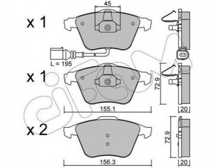 Тормозные колодки перед. AUDI A3/TT VW Golf V, Passat 05- SEAT Leon (с датч.) Cifam 822-549-4 (фото 1)