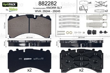 Колодки тормозные WVA 29244/29245; 207,3x113,7x35 Valeo 882282 (фото 1)