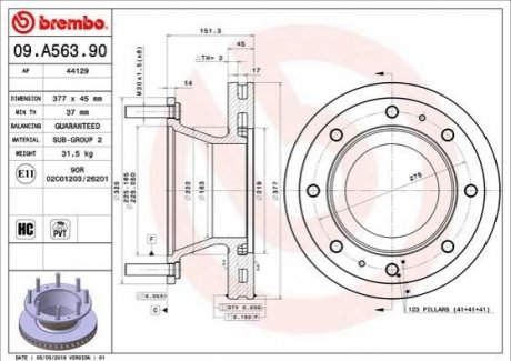 Гальмівний диск BREMBO 09.A563.90 (фото 1)