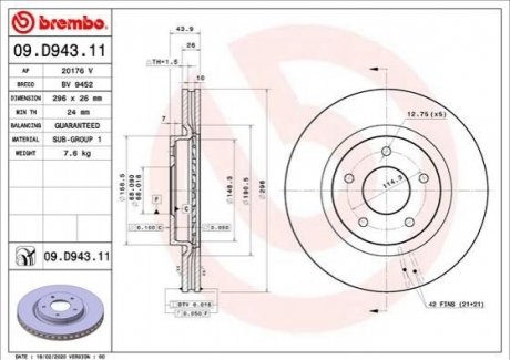 Гальмівний диск BREMBO 09.D943.11 (фото 1)