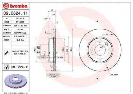 Гальмівний диск BREMBO 09.C824.11 (фото 1)