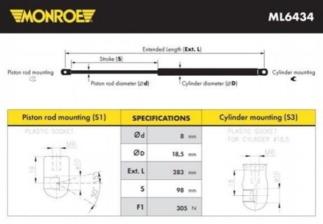 RENAULT газовый амортизатор багажника LATITUDE 10- MONROE ML6434