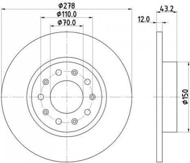 Гальмівний диск зад. Fiat 500X Jeep Renegade 1.0-2.4 06.05- HELLA PAGID 8DD 355 116-671 (фото 1)